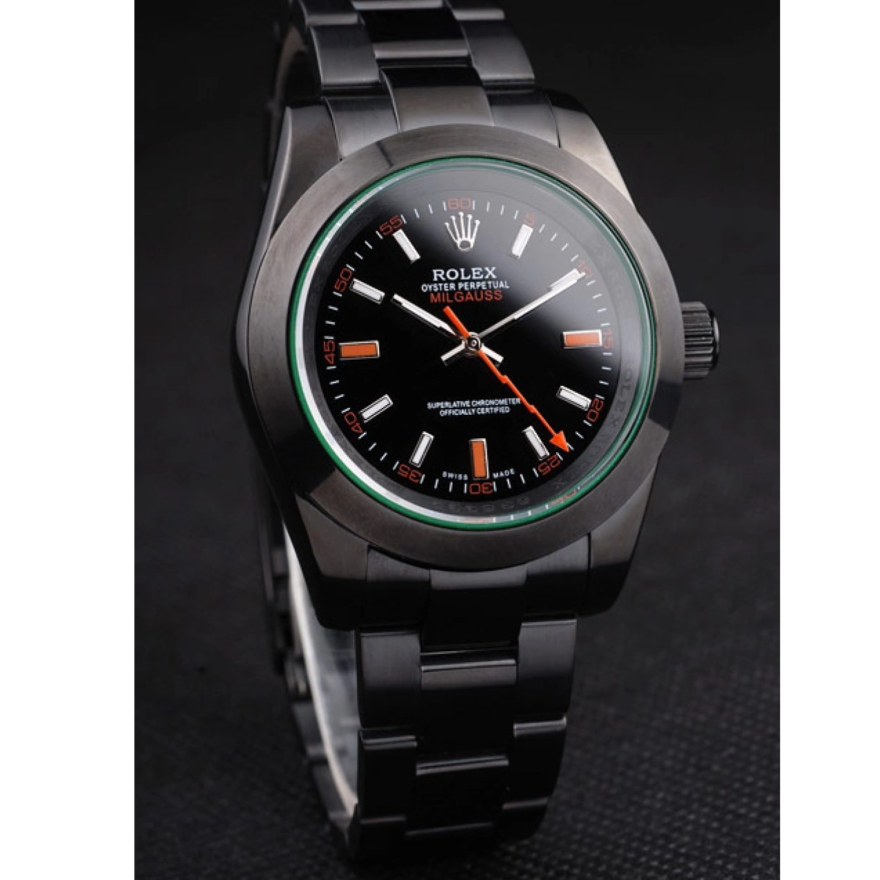 Aaa fake watches Milgauss Pro-Hunter Tinted Black Dial Saphire Rolex Green 0606